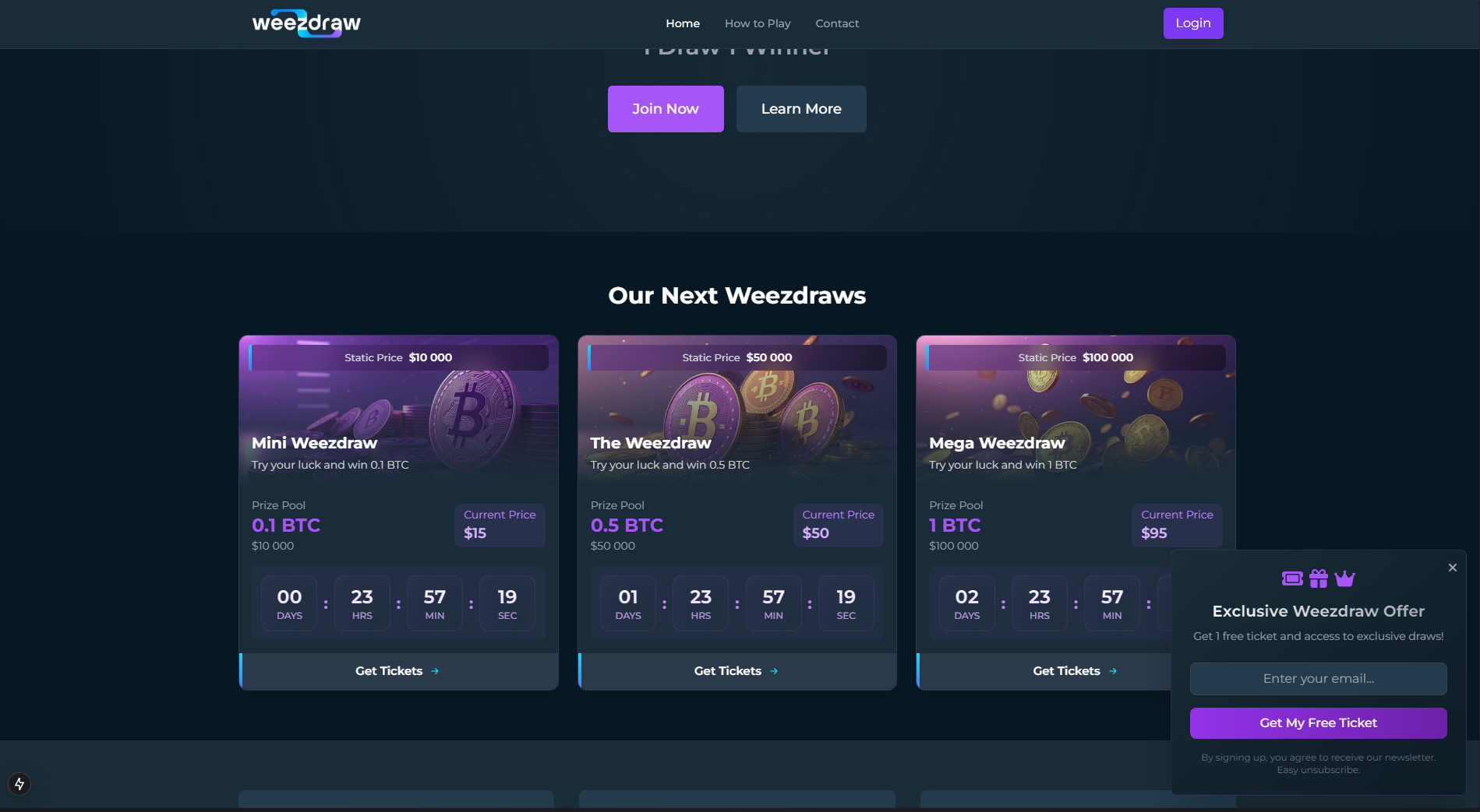 Weezdraw — section des prochaines compétitions avec compteurs